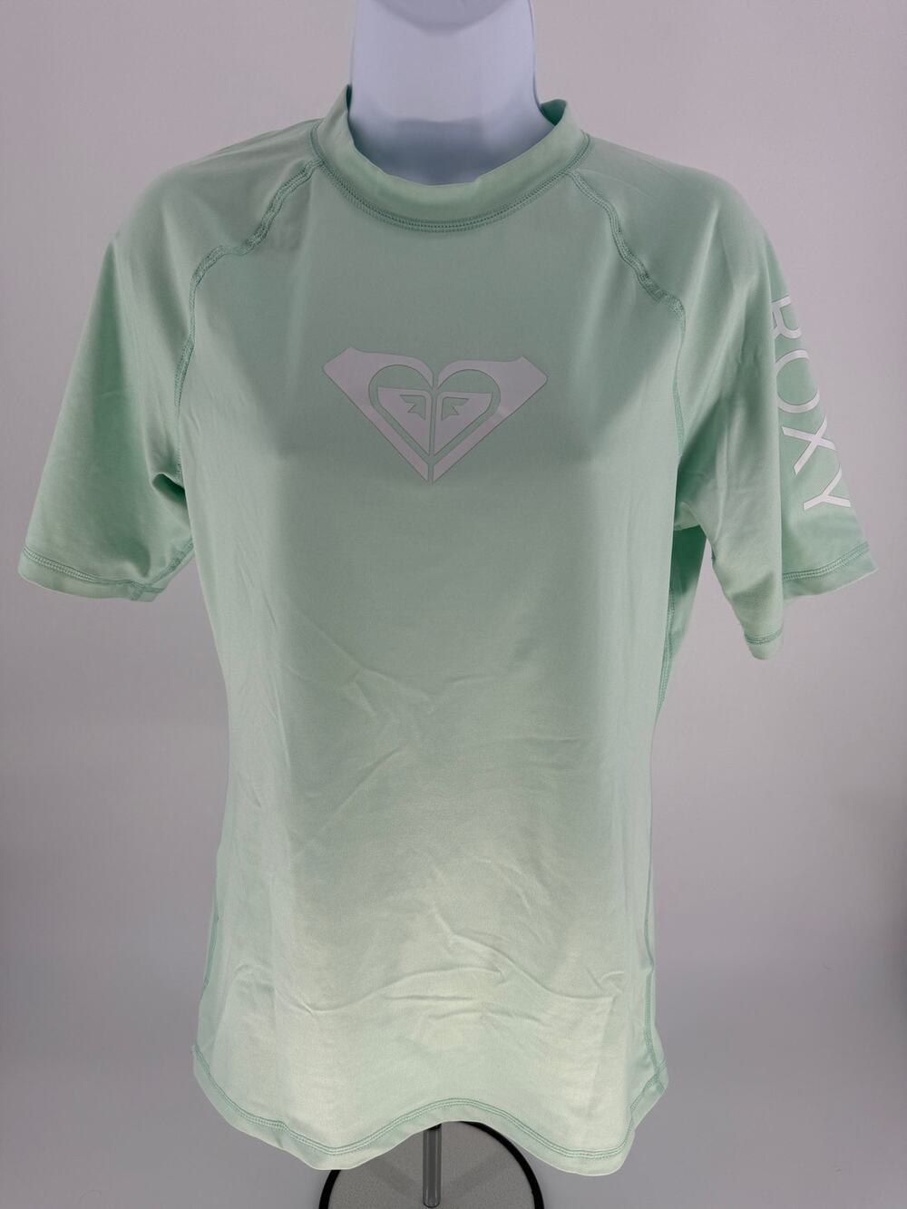 Roxy Whole Hearted Rash Guard Womens XL Mint Green Short Sleeve Surf Swim